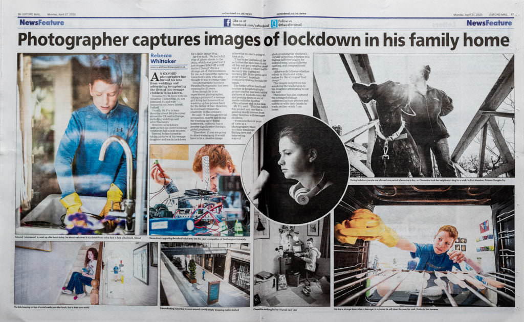 Centre spread of Oxford Mail showing Piranha Photography's lockdown project