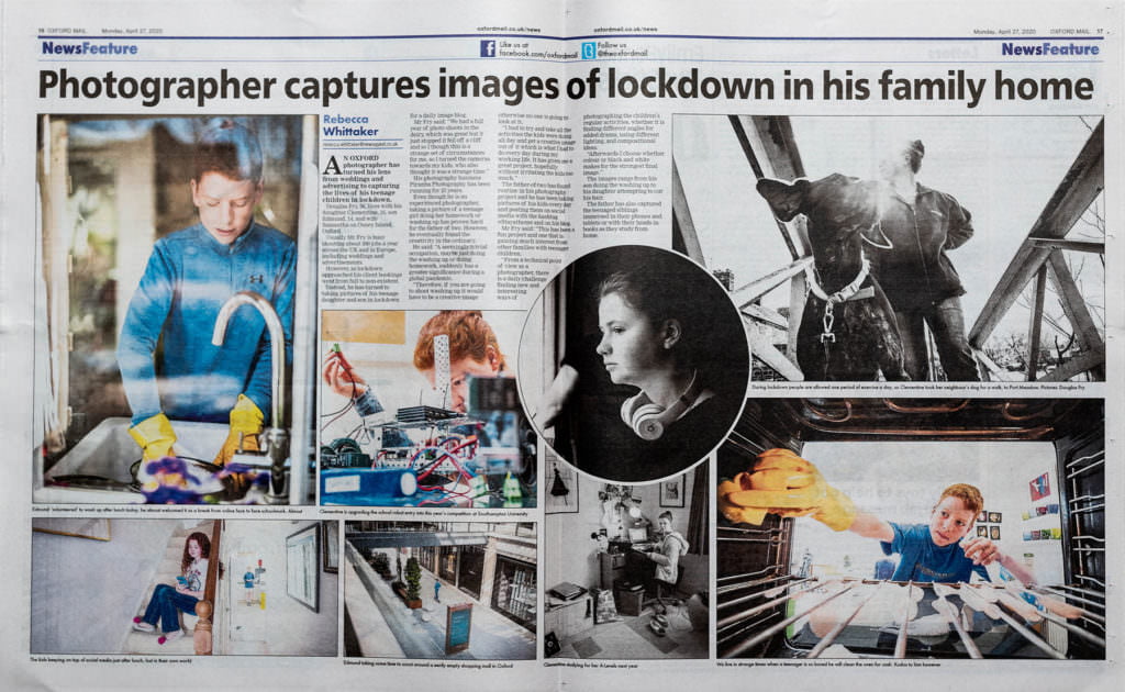 Centre spread of Oxford Mail showing Piranha Photography's lockdown project