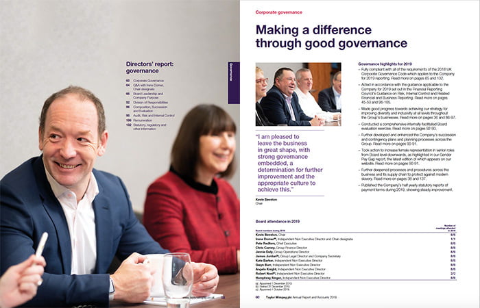 Board Photography for FTSE 100 Company - Taylor Wimpey's Annual Report 5 Annual report photography of directors on the document