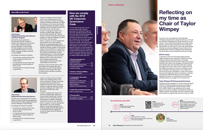 Board Photography for FTSE 100 Company - Taylor Wimpey's Annual Report 6 Pages from annual report to show directors photography