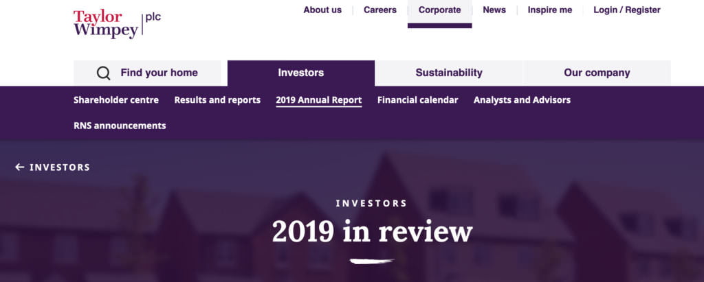 Board Photography for FTSE 100 Company - Taylor Wimpey's Annual Report 2 Layout of Board of Directors photographs in 2019 annual report