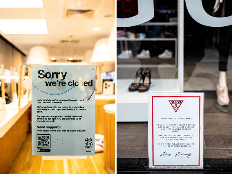 Closed signs around Oxford shops - Guess