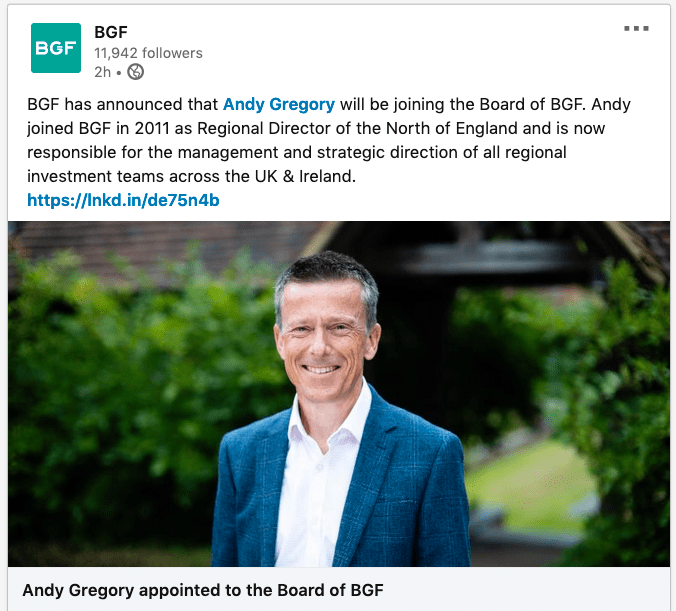 Corporate Photography with Social Distancing 3 Private Equity company director photographed by Piranha appearing in LinkedIn post