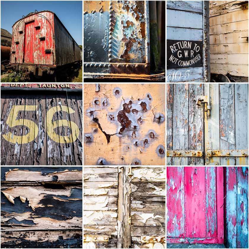 Creative photography project showing peeling paintwork and rust on railway carriages to be repaired