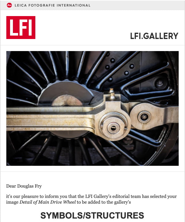 close up photograph of locomotive featured on Leica Gallery website