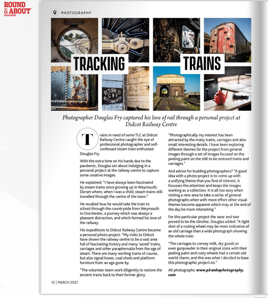 Magazine article featuring photography project on trains