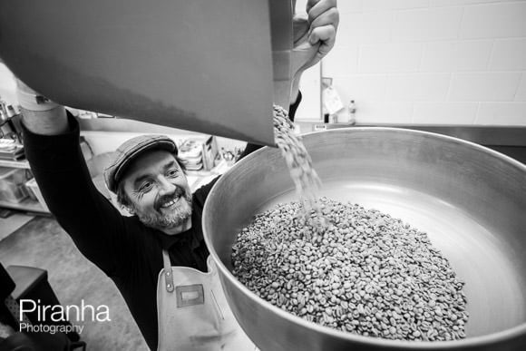Reportage photography of business grinding coffee beans