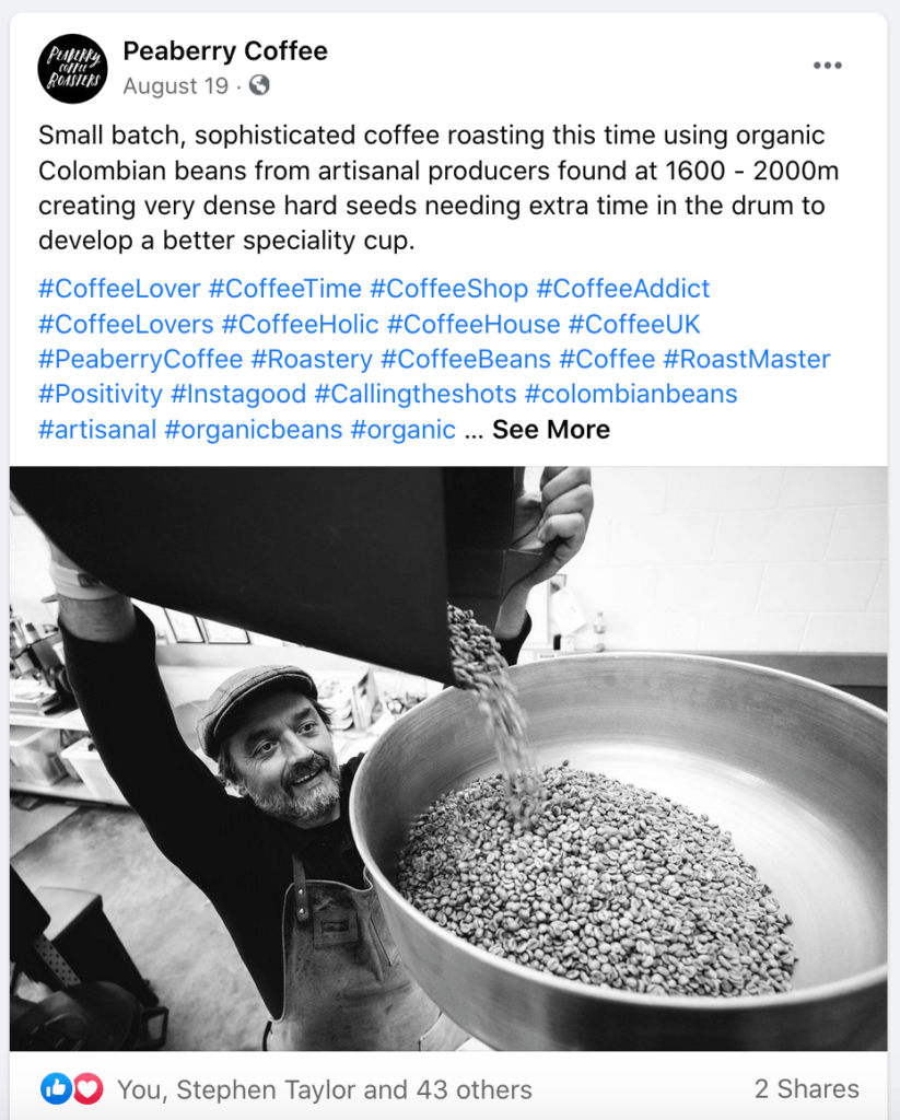 photograph taken by Piranha being used on social media - facebook and Instagram posts to boost sales