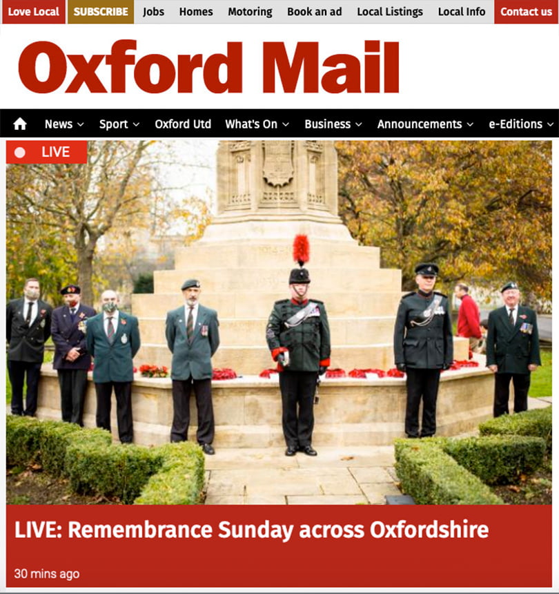 Photography on Rememberance Sunday at Oxford War Memorial Featured on Oxford Mail Website