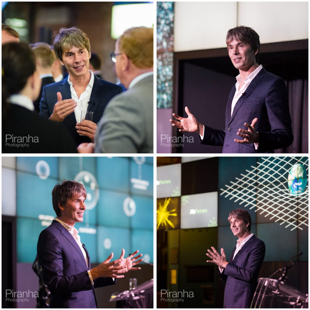 Corporate event photography of evening in Manchester - photographs of Brian Cox
