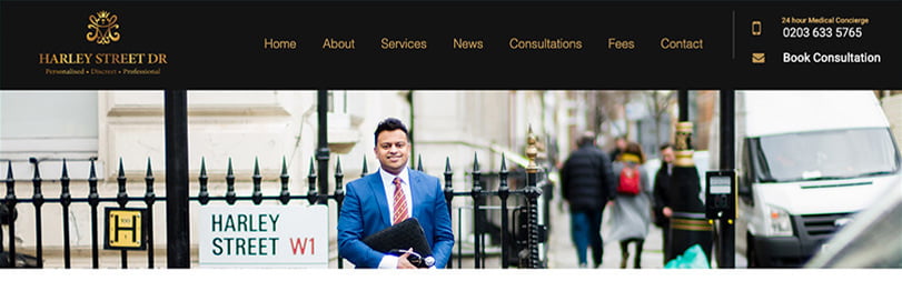 New Website Photography for Harley Street Doctor at London Consulting Rooms 2 photography in London for new website of doctor in Harley Street - website page