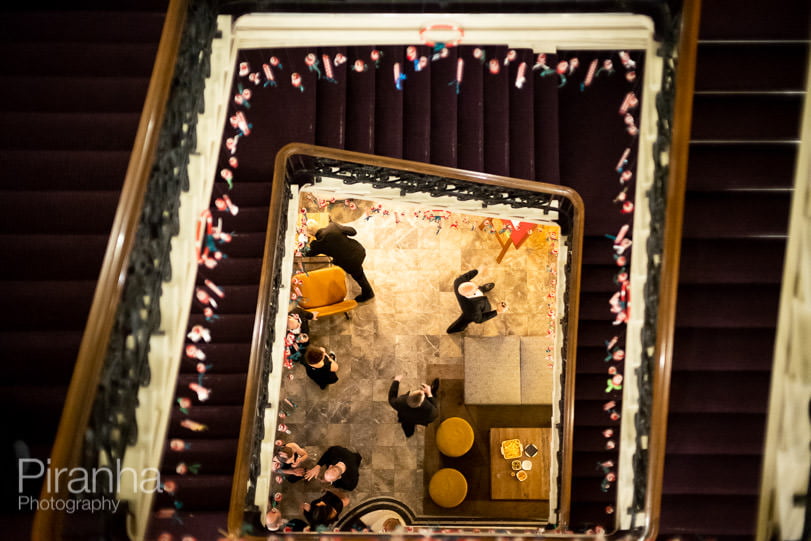 Evening event photography in London - venue looking down the stairs