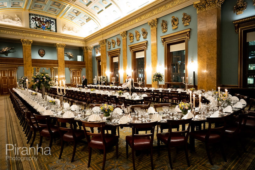 Evening event photography at Fishmongers' Hall in London - tables set for dinner