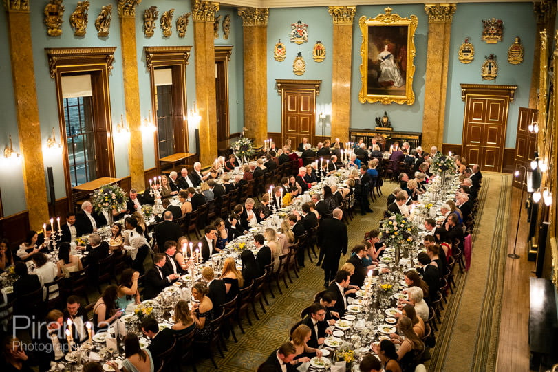 Evening event photography at Fishmongers' Hall in London - dinner viewed from above