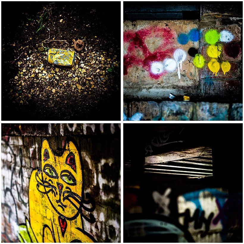 Photography of graffiti and light under Oxford bridge