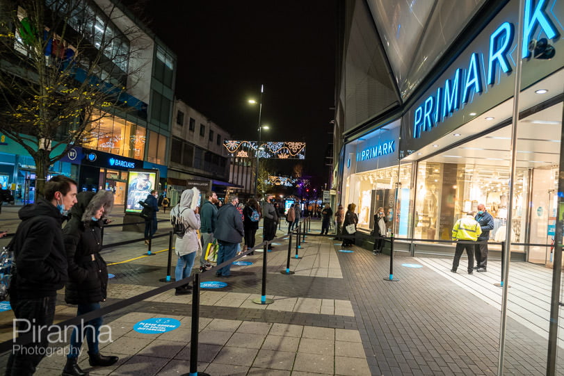 Store Photography - Primark in Birmingham Reopening Post Lockdowns 4 Queues outside Primark ready for opening of store