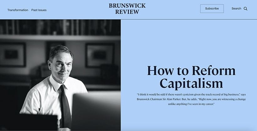 Black and white photograph of Chairman featured in article for review publication.