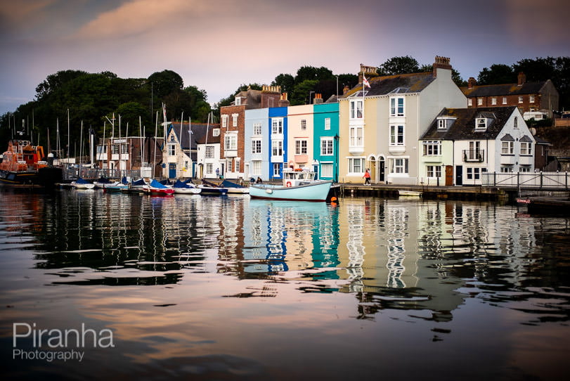 Weymouth harbour photographed in the evening