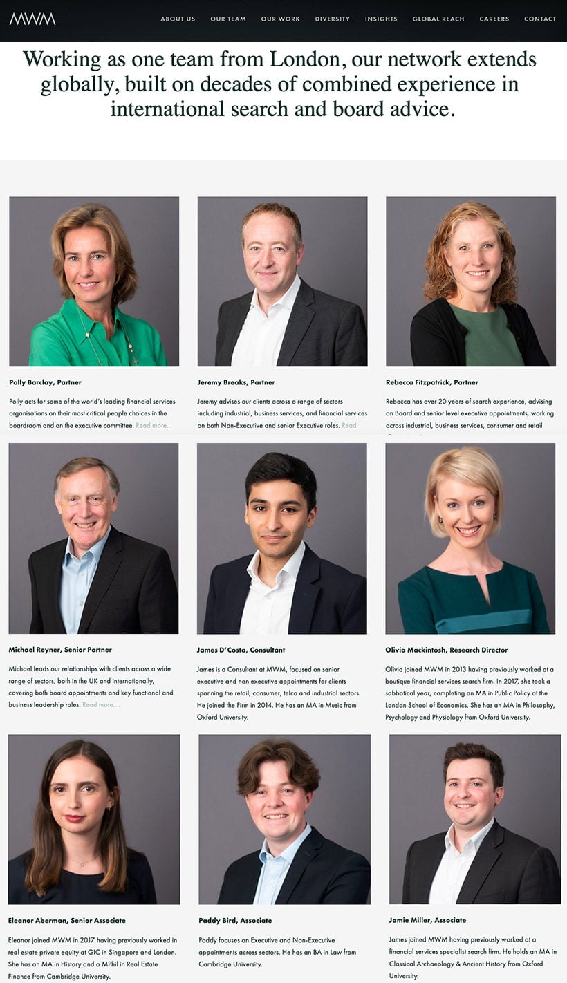 client website team page with new portraits