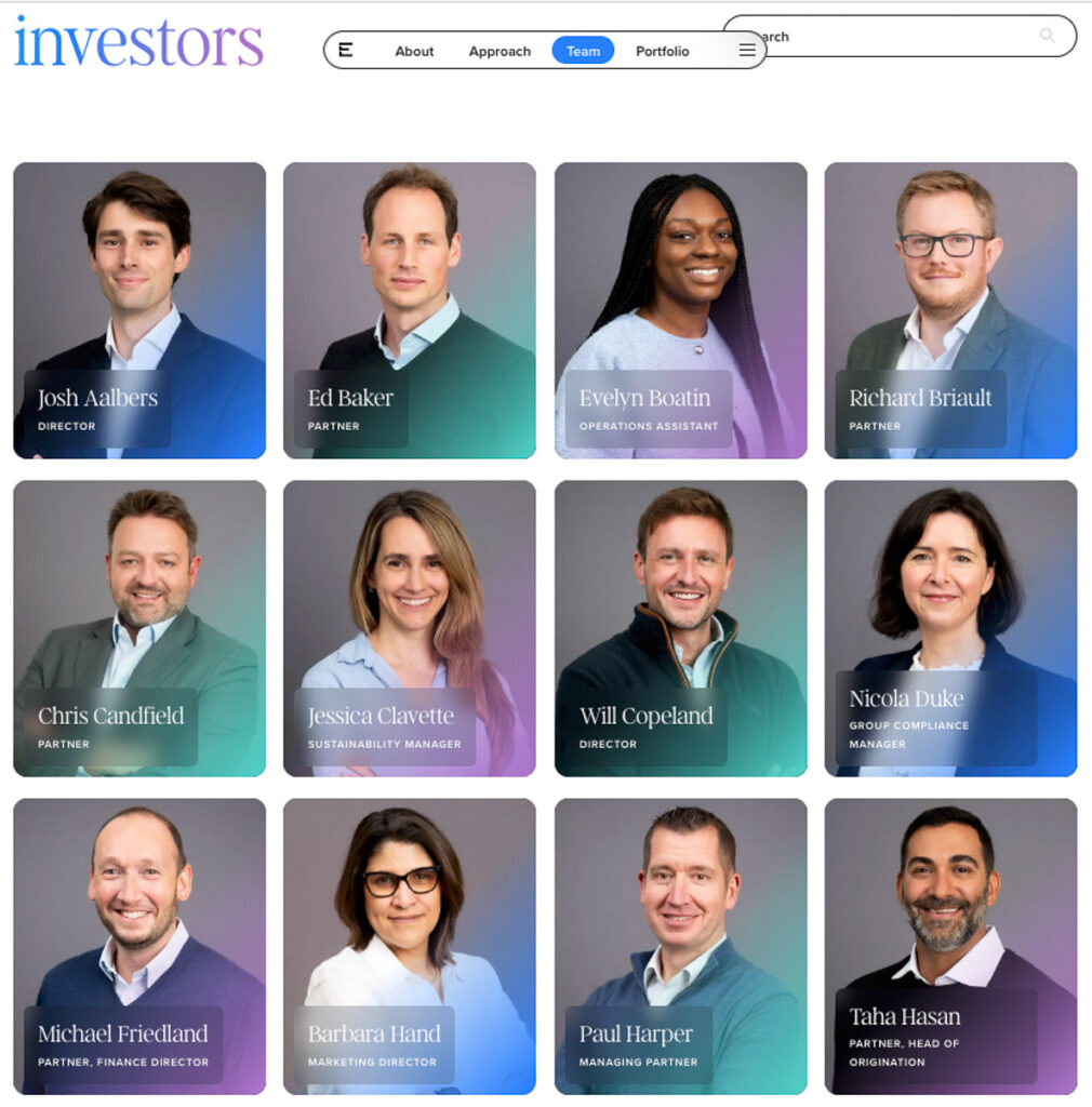 Headshot photography for private equity company with grey background appearing on new website