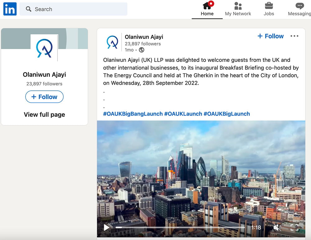 LinkedIn page with video of launch event.