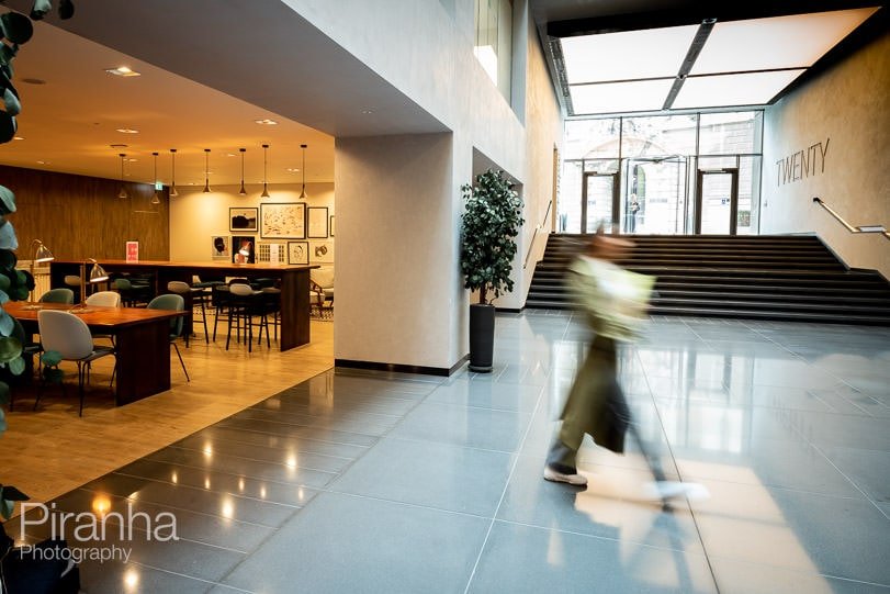 London office buildings photography - cafe in reception area