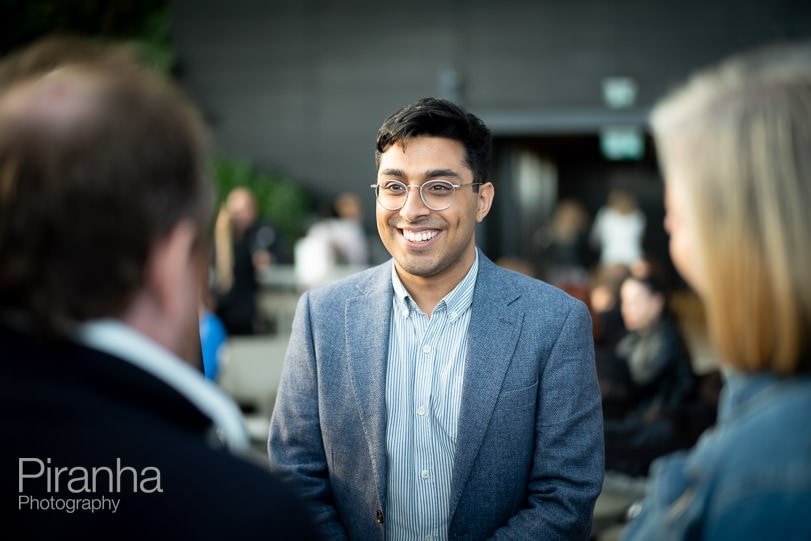 Photography of guests enjoying company anniversary party in Walkie Talkie Building - Sky Garden