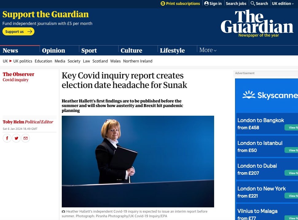 Photograph in Guardian for Covid Enquiry - PR Photographer London