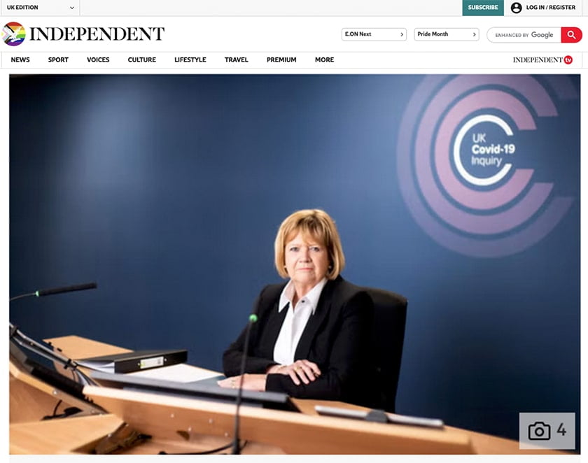 Press photography of Baroness Hallett for the UK Covid-19 Inquiry - The Independent Newspaper - PR Photographer London