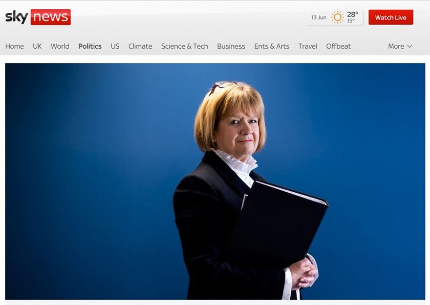 Press photography of Baroness Hallett for the UK Covid-19 Inquiry appearing on Sky News - PR Photographer London