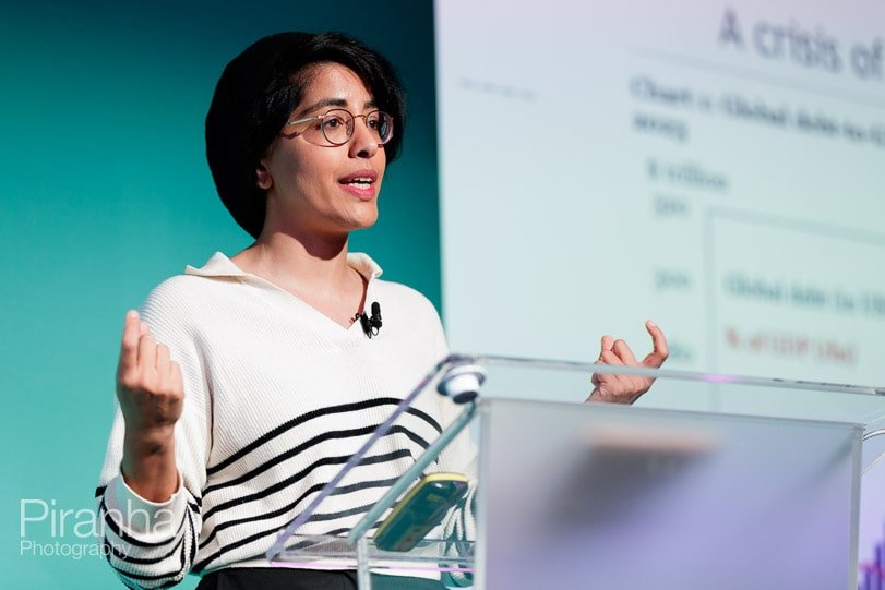 Photograph of Mehreen Khan speaking at Portfolio Day at Science Museum in London