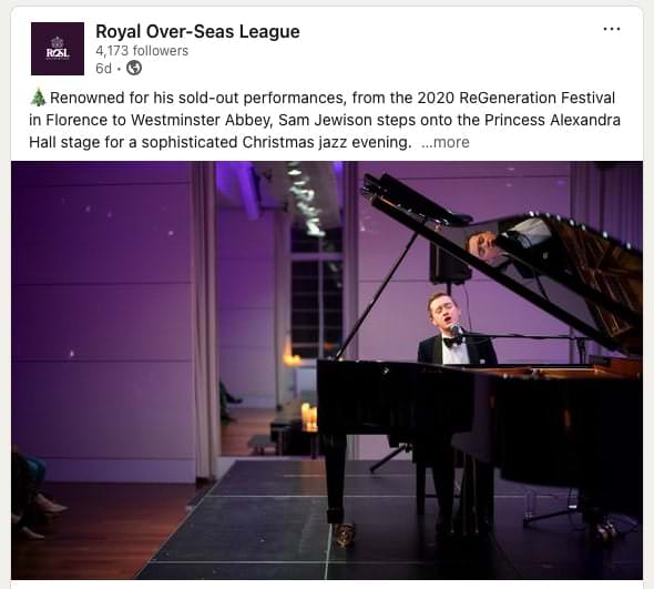 Evening event photograph of musician playing piano to promote musical evening at ROSL