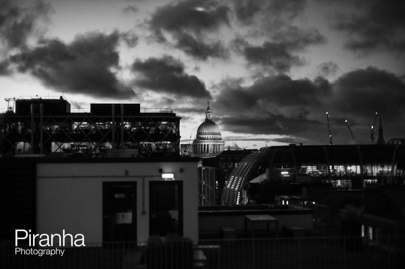 London photographer - picture of skyline and St Paul's Cathedral in black and white.