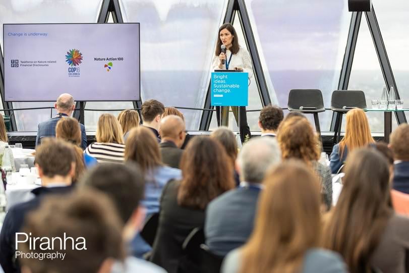 Speaker photographed at corporate breakfast event in London at the Gherkin