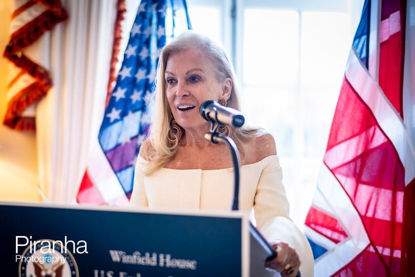 US ambassador speaking in London to entrepreneurs and attendees.