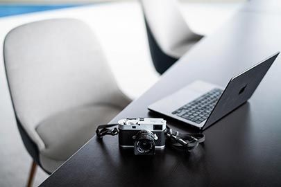 Laptop and camera for London photoshoot