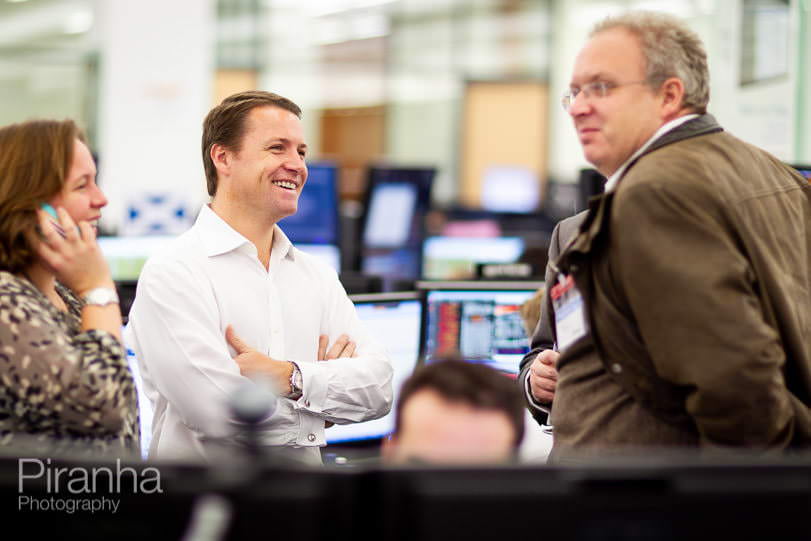 Corporate Photograph of Betfair director on trading floor at Morgan Stanley, Canaray Wharf during IPO
