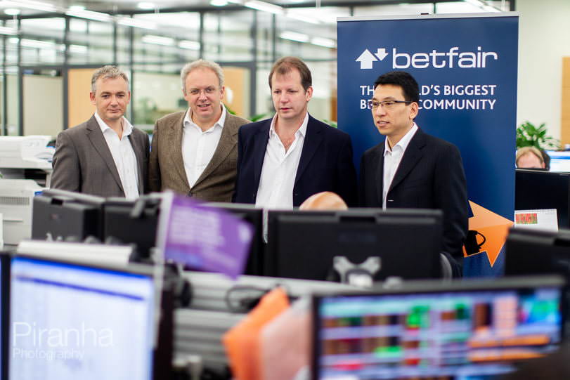 Corporate Photograph of Betfair director on trading floor at Morgan Stanley, Canaray Wharf during IPO