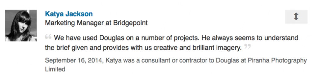 LinkedIn review from markeing manager