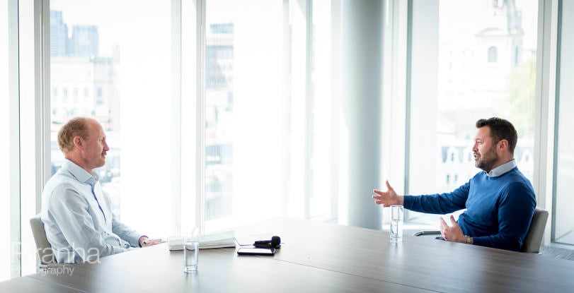 brochure photography of interview with journalist of client at London offices