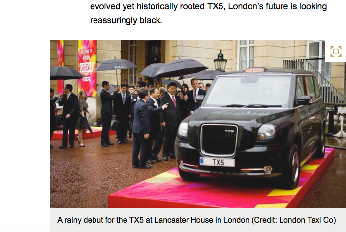 New Taxi TX5 Unveiled at Lancaster House in London PR Photographs in Online News Stories