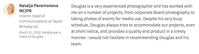 LinkedIn Review from corporate client