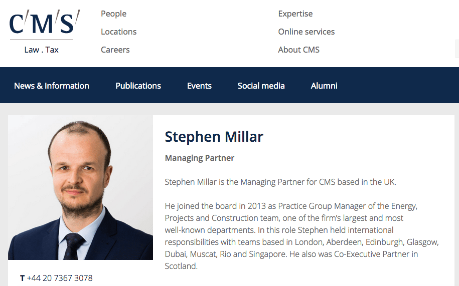 Photograph in situ on website of law firm managing partner