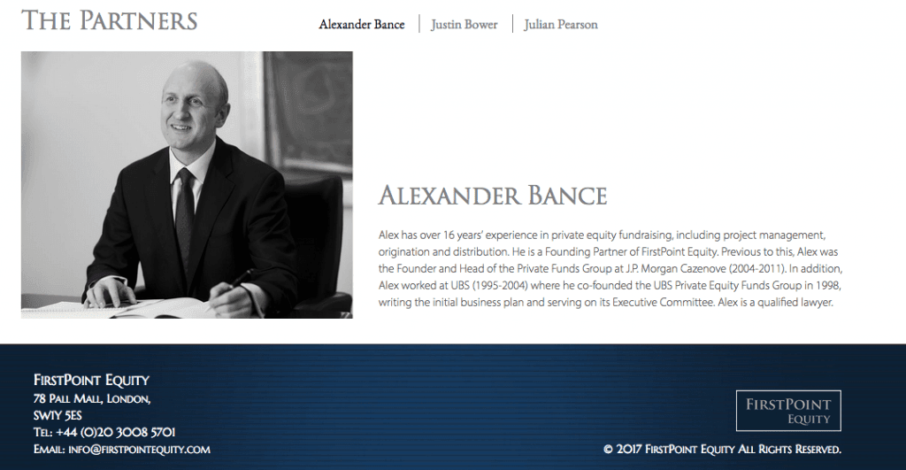 Head shot of partner in Private Equity company offices - black and white image