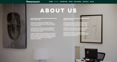 PR Website - home page - about us - screen grab
