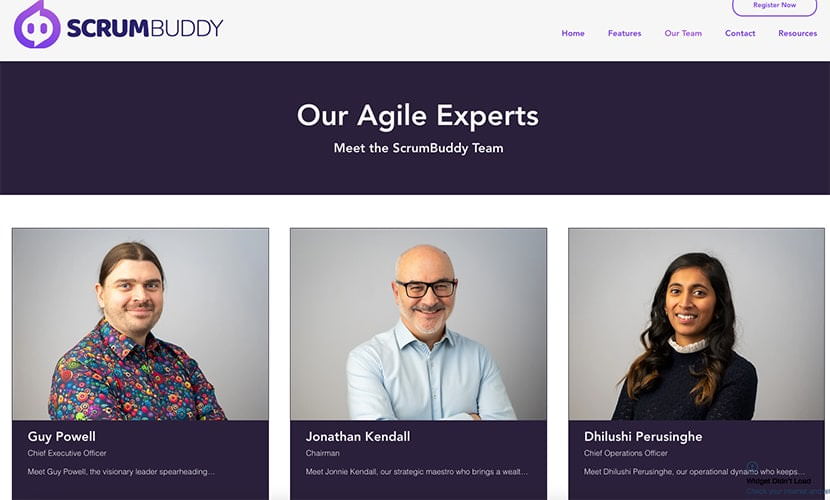 website team page showing three recent headshots