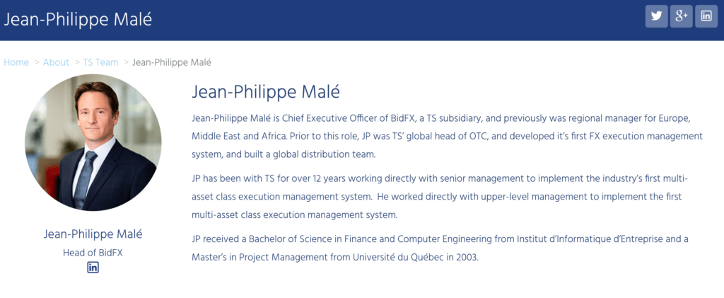 Executive's photograph on team page of website