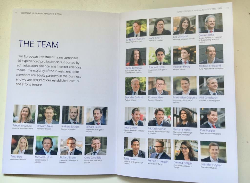 Portraits of team members in review document