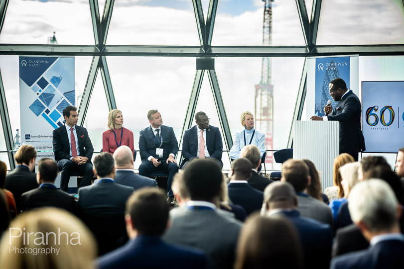 Photography of conference speaker at launch event in London at the Gherkin
