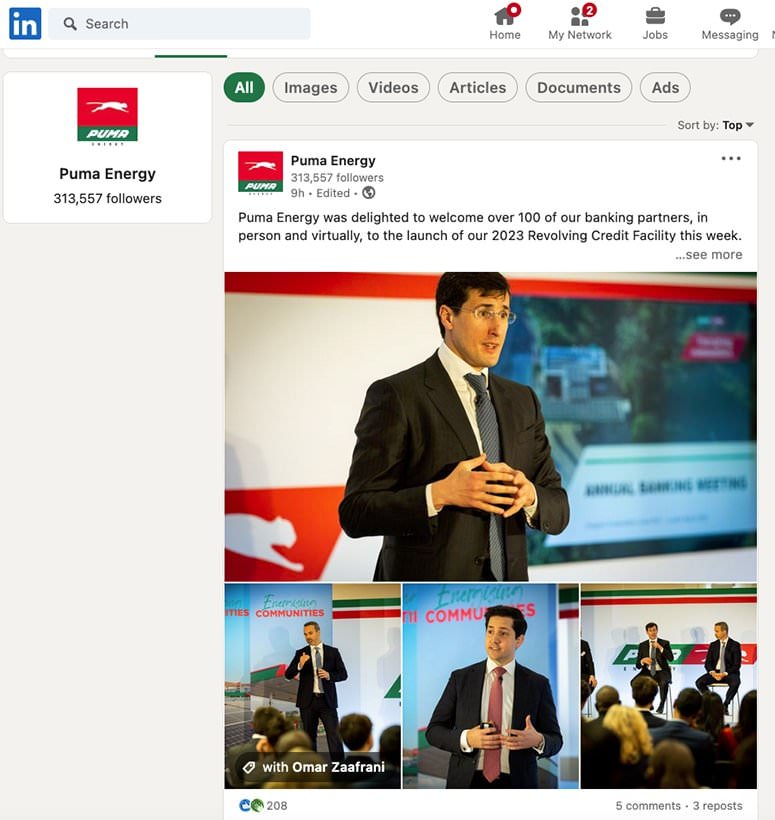 Investor photography in LinkedIn post